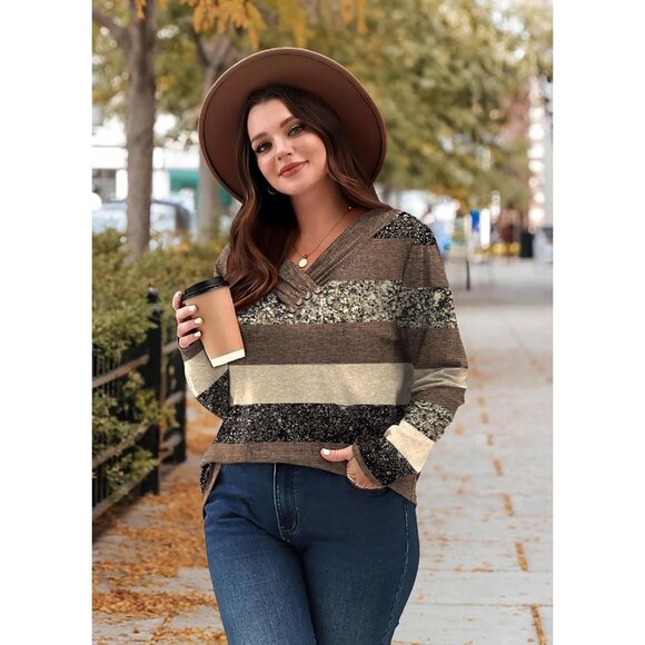 Long Sleeve Shirts for Women Fall Outfits V Neck T Shirts Button Down Tunic Tops - Picture 4 of 5